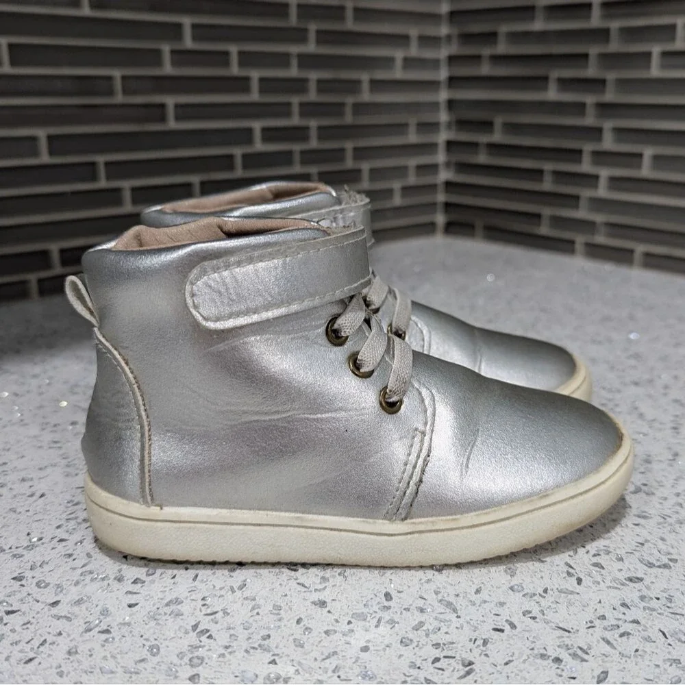 Monkey Feet USA silver High Top Sneaker Ankle Boot Toddler Kid Little Girl 2-3